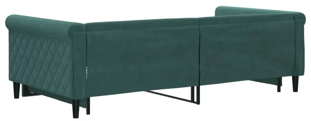 Sofá-cama com gavetão 100x200 cm veludo verde-escuro