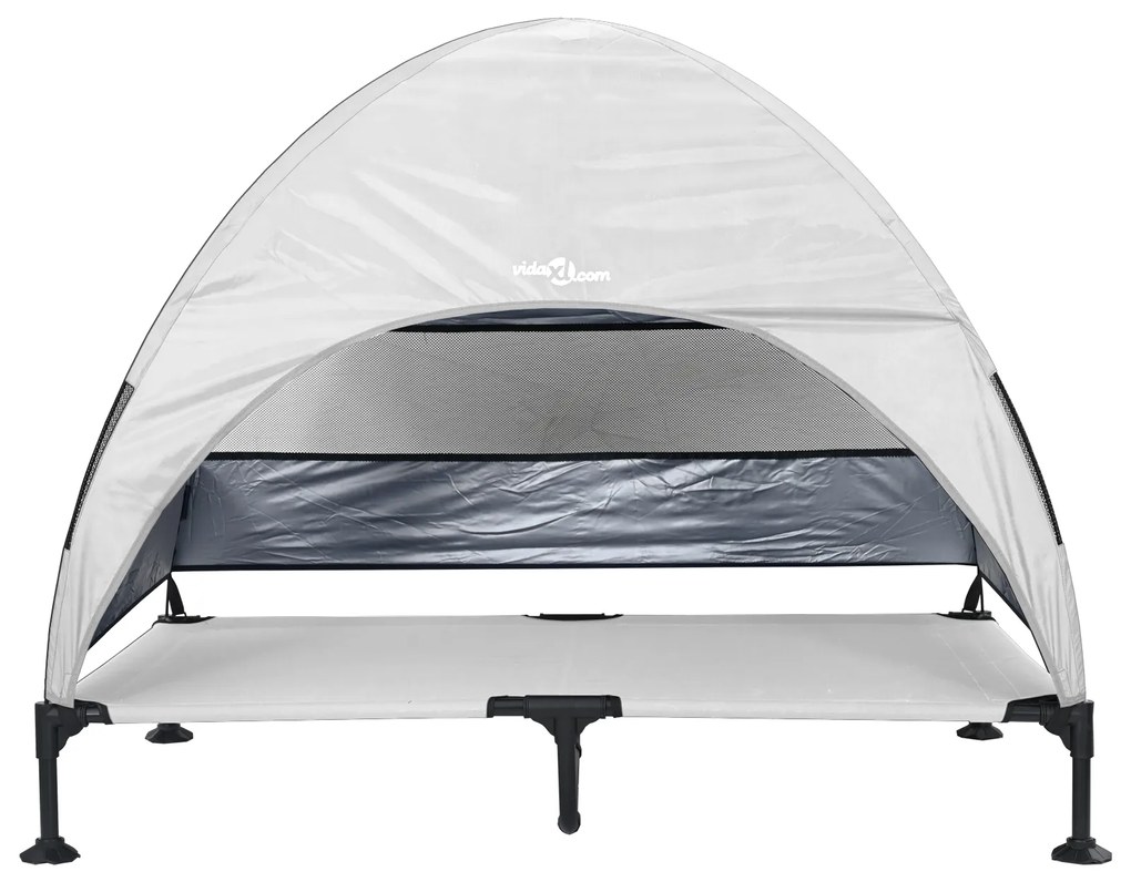 Cama Elevada para Cães com Toldo Removível Cinza Prateado XL Aço