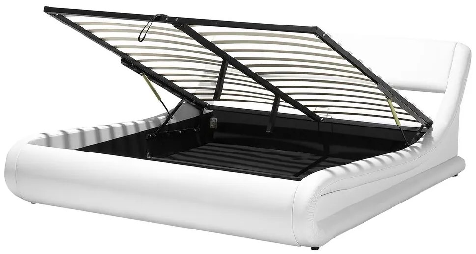 Cama de casal com arrumação em pele sintética branca 160 x 200 cm AVIGNON Beliani