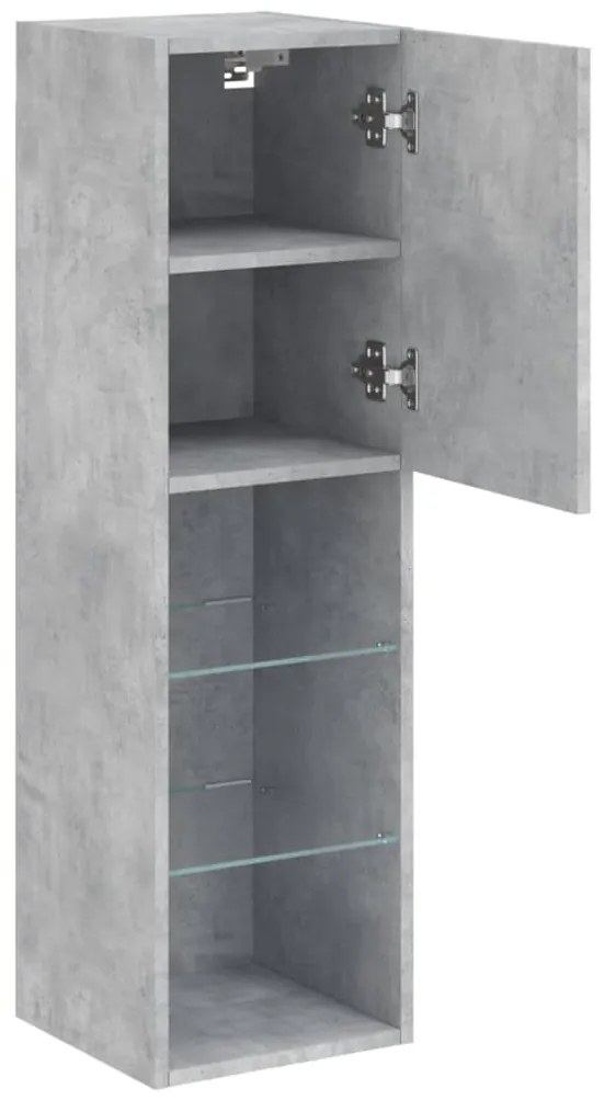 Móveis de TV com luzes LED 2 pcs 30,5x30x102cm cinzento cimento