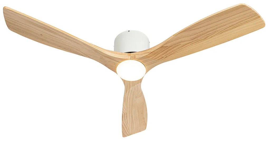 Ventilador de teto branco com madeira 131,5cm incl. LED regulável com controle remoto - Jerri Moderno