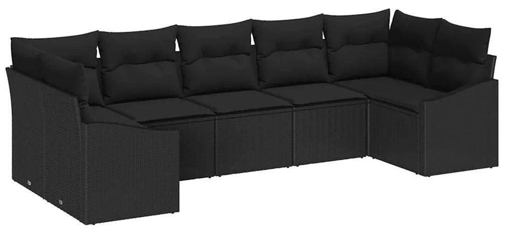 Conjunto de Sofá de Jardim de 7 Peças com Almofadas Preto em Rattan Si