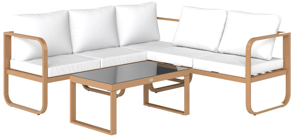 Conjunto de Jardim de 3 Peças com Sofá de 3 Lugares com Assento Ajustável Sofá de 2 Lugares e Mesa de Centro Creme