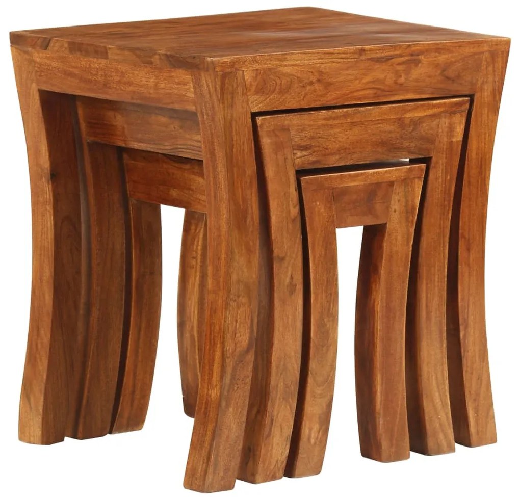 Mesas encastrar 3 pcs madeira acácia maciça 50x35x50cm castanho