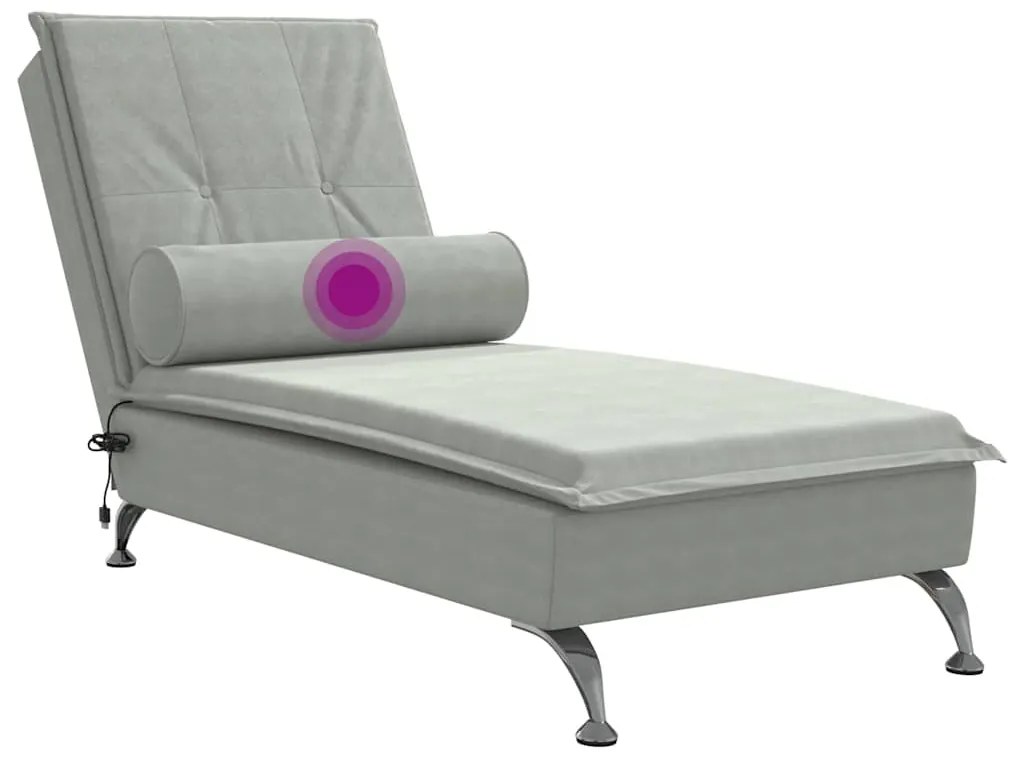 Chaise lounge de massagem com rolo veludo cinzento-claro