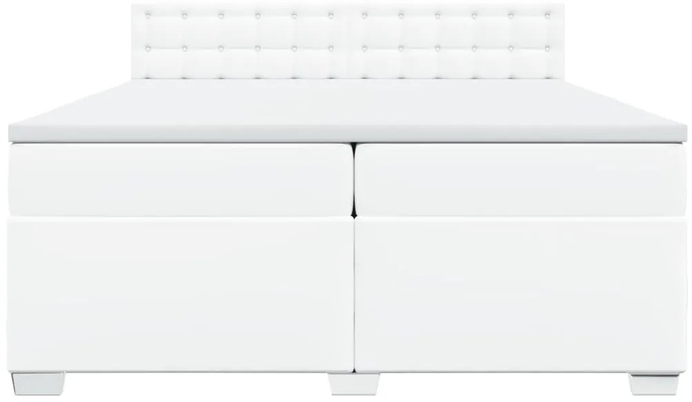 Cama com molas/colchão 200x200 cm couro artificial branco