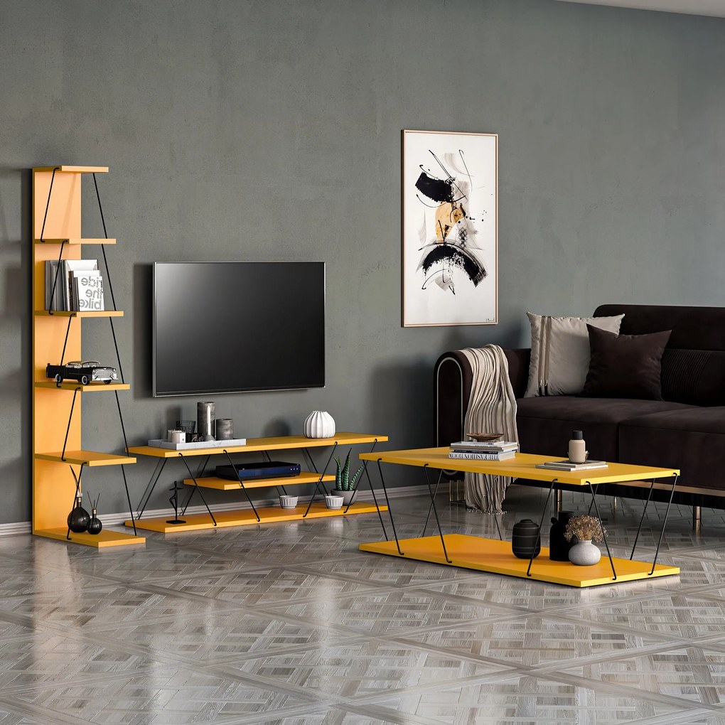 Conjunto de Mobiliário de Sala de Estar Epsilon – Amarelo e Preto – Di