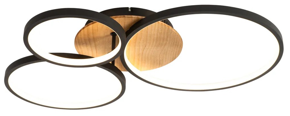 Candeeiro de teto preto com madeira incl. LED 3-step dimmable 3-luzes - Alec