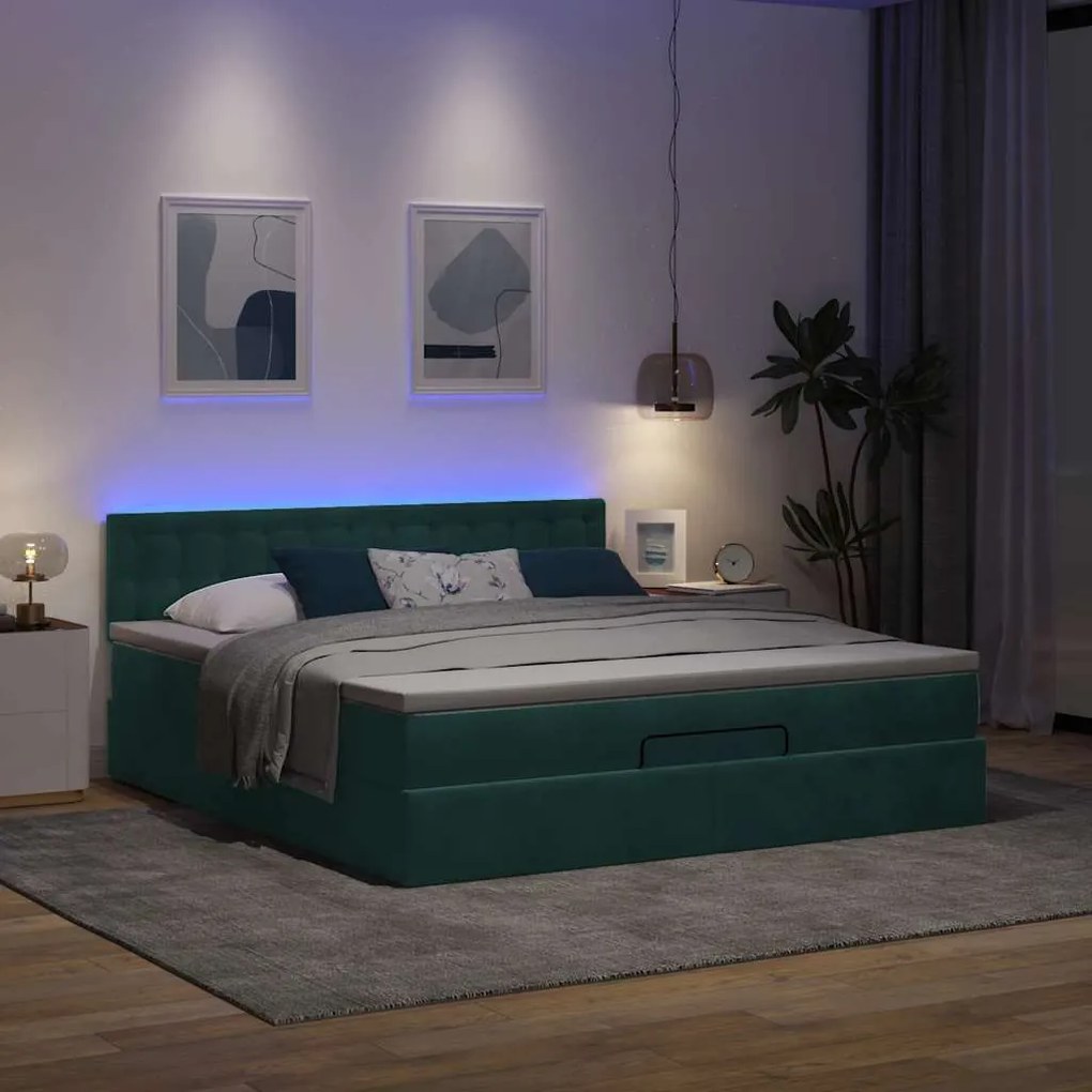 Estrutura de cama otomana com colchão 160x200 cm verde escuro