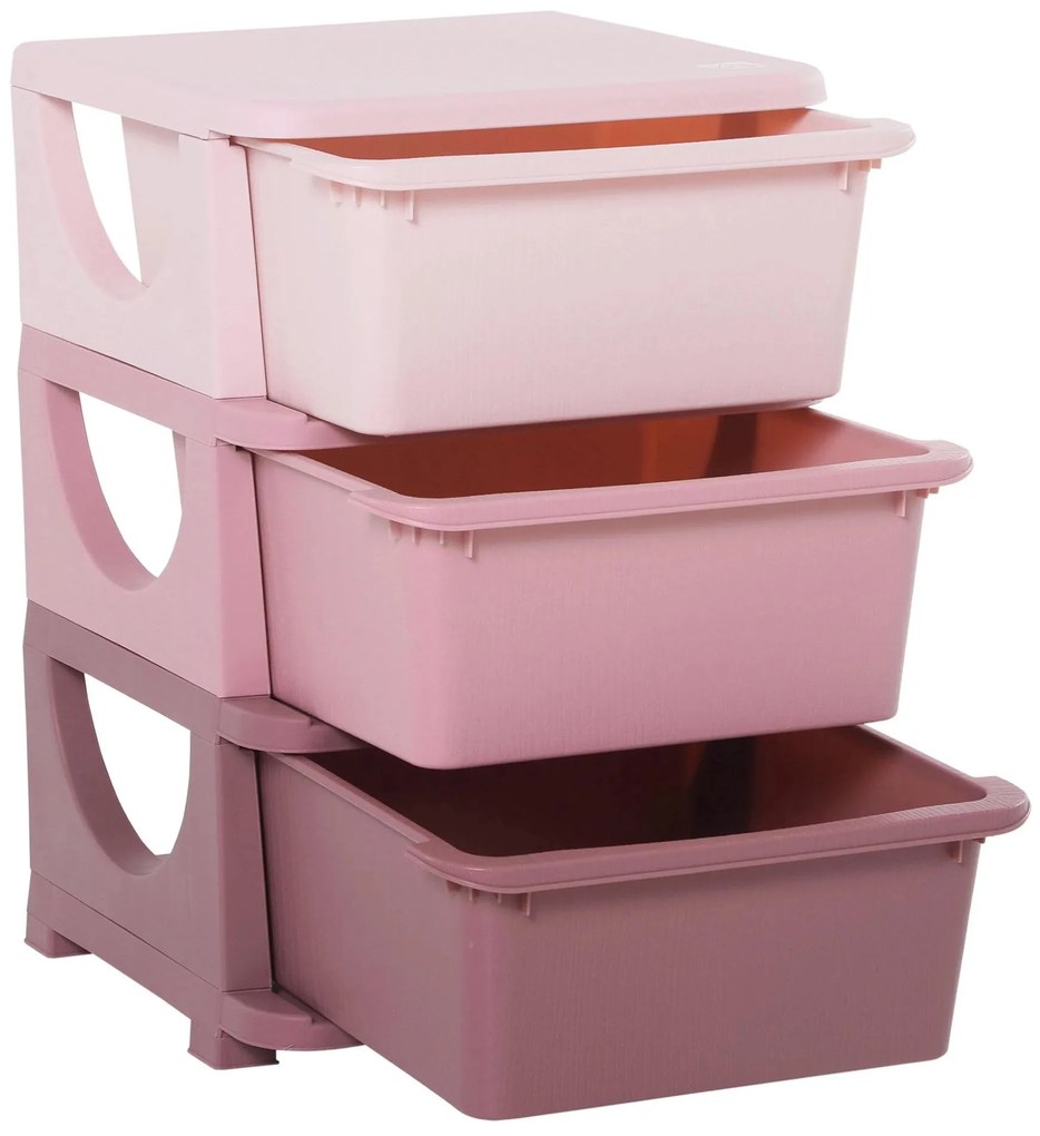HOMCOM organizador de brinquedos Infantil para crianças acima de 3 anos com 3 Gavetas e Alças amplo espaço de armazenamento para Brinquedos Roupas Livros 37x37x56,5 cm Rosa