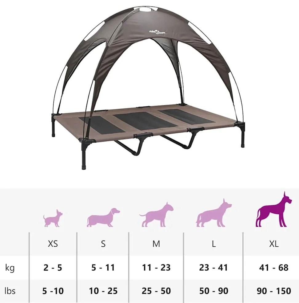 Cama Elevada para Cão com Teto Removível Castanho XL Aço