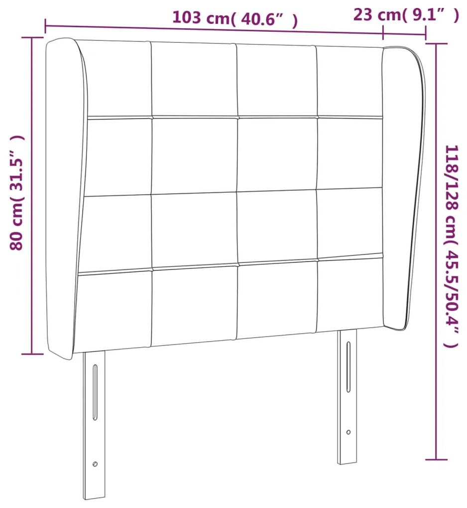 Cabeceira cama c/ abas veludo 103x23x118/128 cm rosa