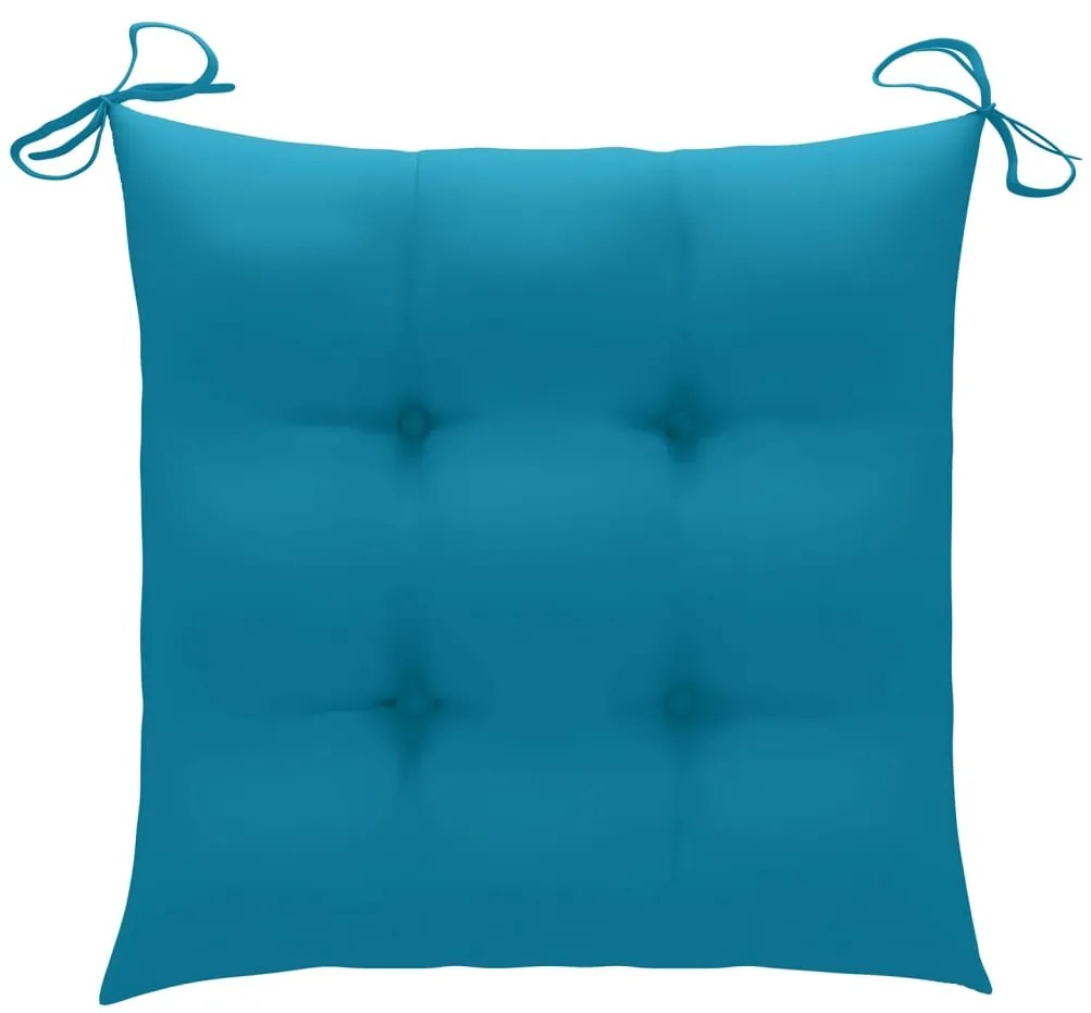 Cadeiras de jardim c/ almofadões azul-claro 8 pcs teca maciça