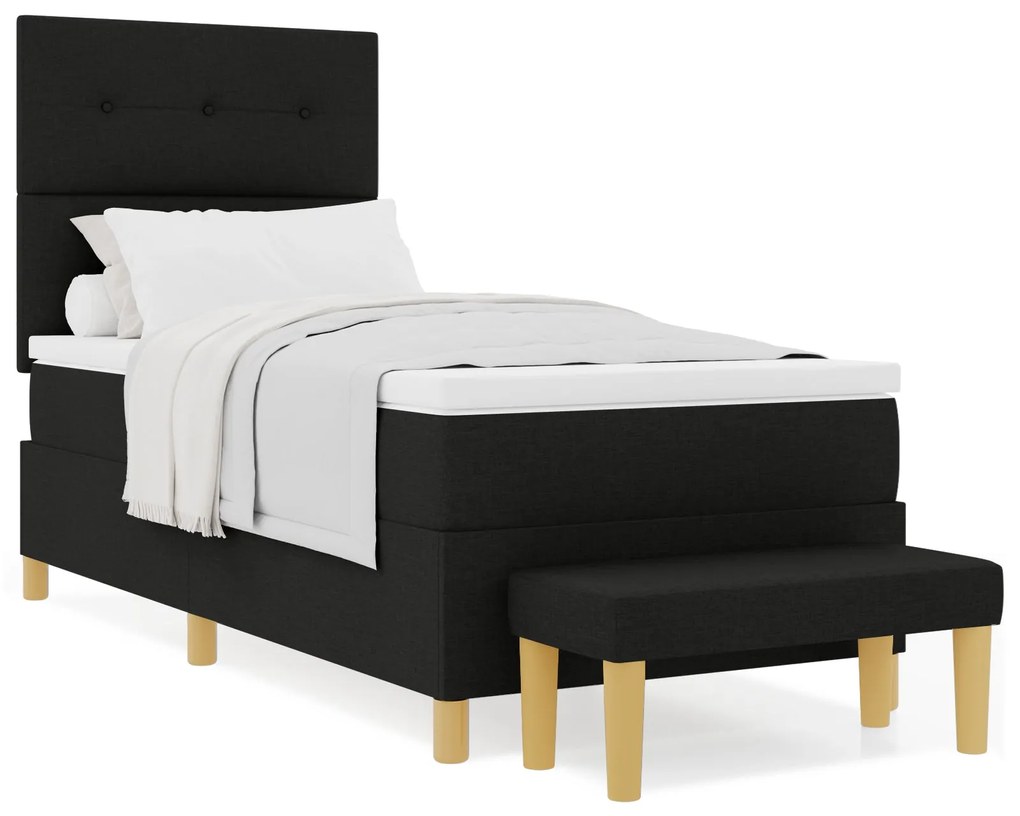 Cama Box Spring com Colchão e Banco Preto 90x190 cm Tecido