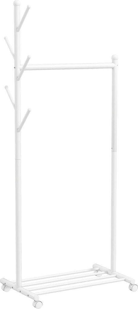 HOMCOM Charriot com Rodas 5 Ganchos Barra para Pendurar e Prateleira Inferior 68x43x171 cm Branco | Aosom Portugal