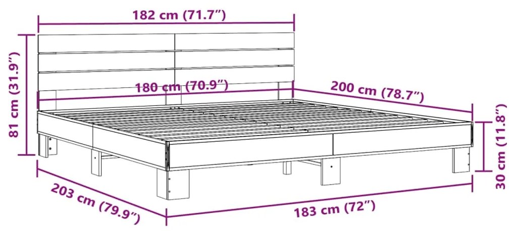 Estrutura de cama 180x200 cm derivados madeira/metal