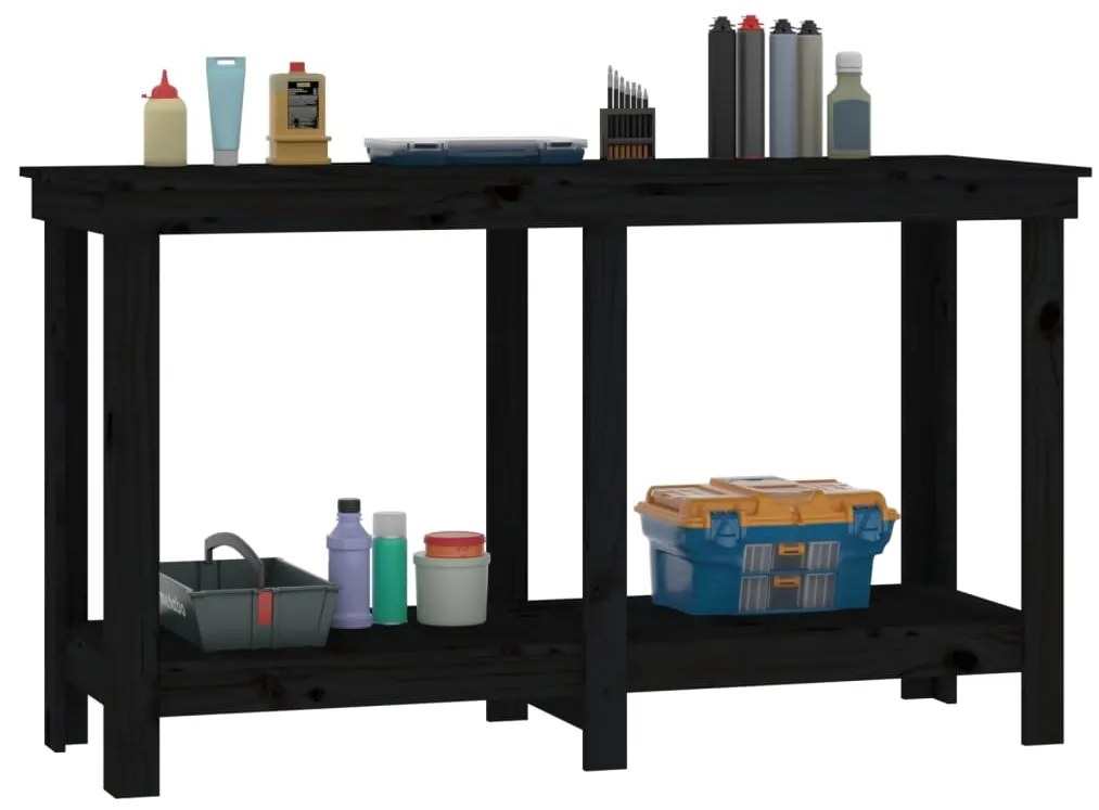 Banco de trabalho 140x50x80 cm pinho maciço preto