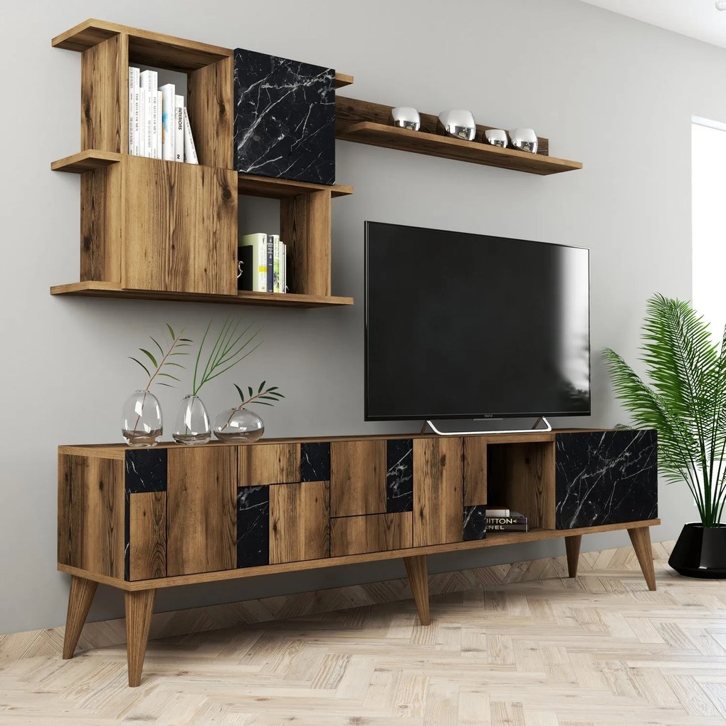 Móvel TV Madrid – Nogueira Preto – 180 cm x 48,6 cm x 33,8 cm
