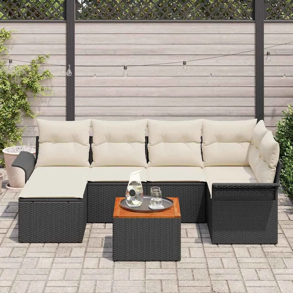 Conjunto de Sofá para Jardim com 7 Peças e Almofadas em Vime Sintético