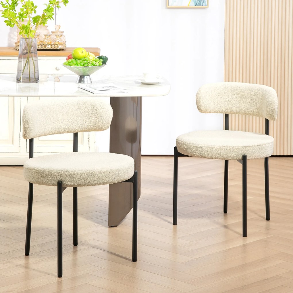 Conjunto de 2 cadeiras de sala de jantar com encosto em tecido e pés em aço, 51 x 51 x 76 cm, bege e preto