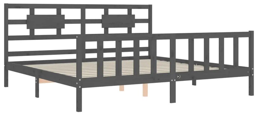 Estrutura de cama com cabeceira 200x200 cm madeira maciça cinza