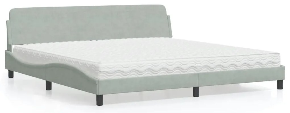vidaXL Cama com colchão 200x200 cm veludo cinzento-claro