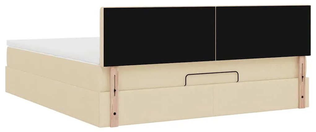 Estrutura de cama otomana com colchão tecido creme 160x200cm
