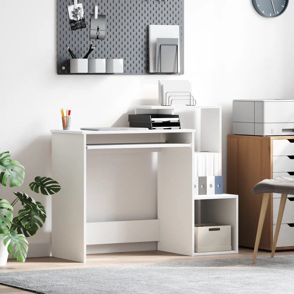 vidaXL Mesa de Computador Branca Branca Aglomerado Padrão Armazenamento