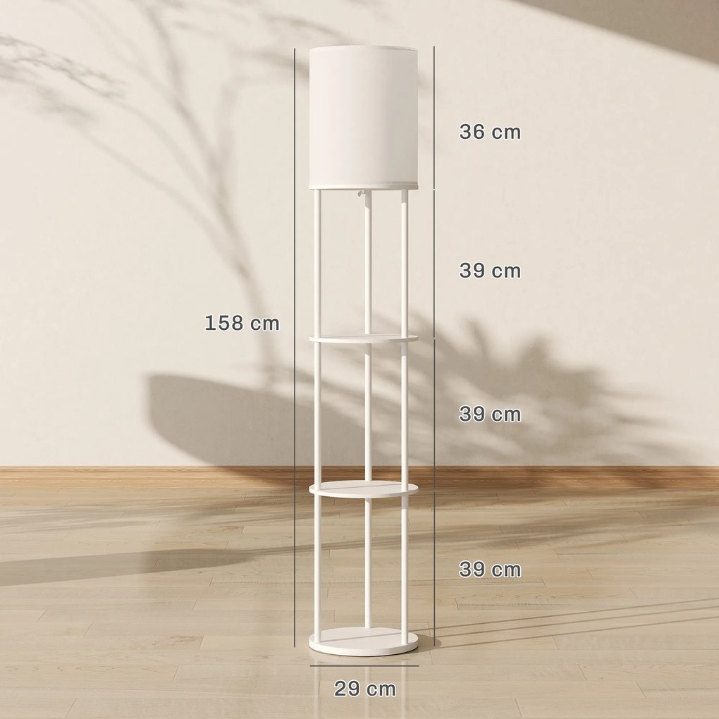 Candeeiro de Pé com Prateleiras 3 Temperaturas de Cor Controlo Remoto e Casquilho E27 Ø29x158 cm Branco