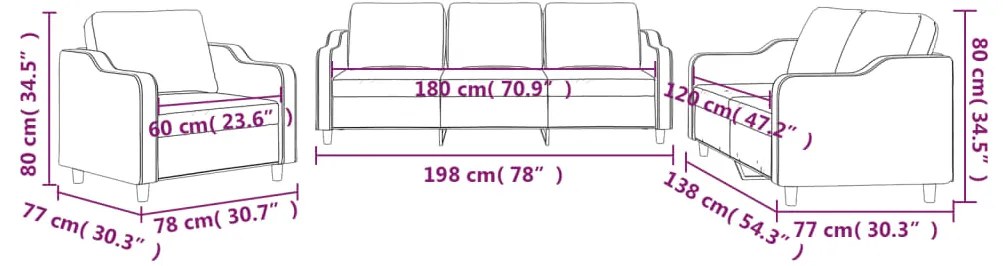 3 pcs conjunto de sofás com almofadões tecido cinzento-claro