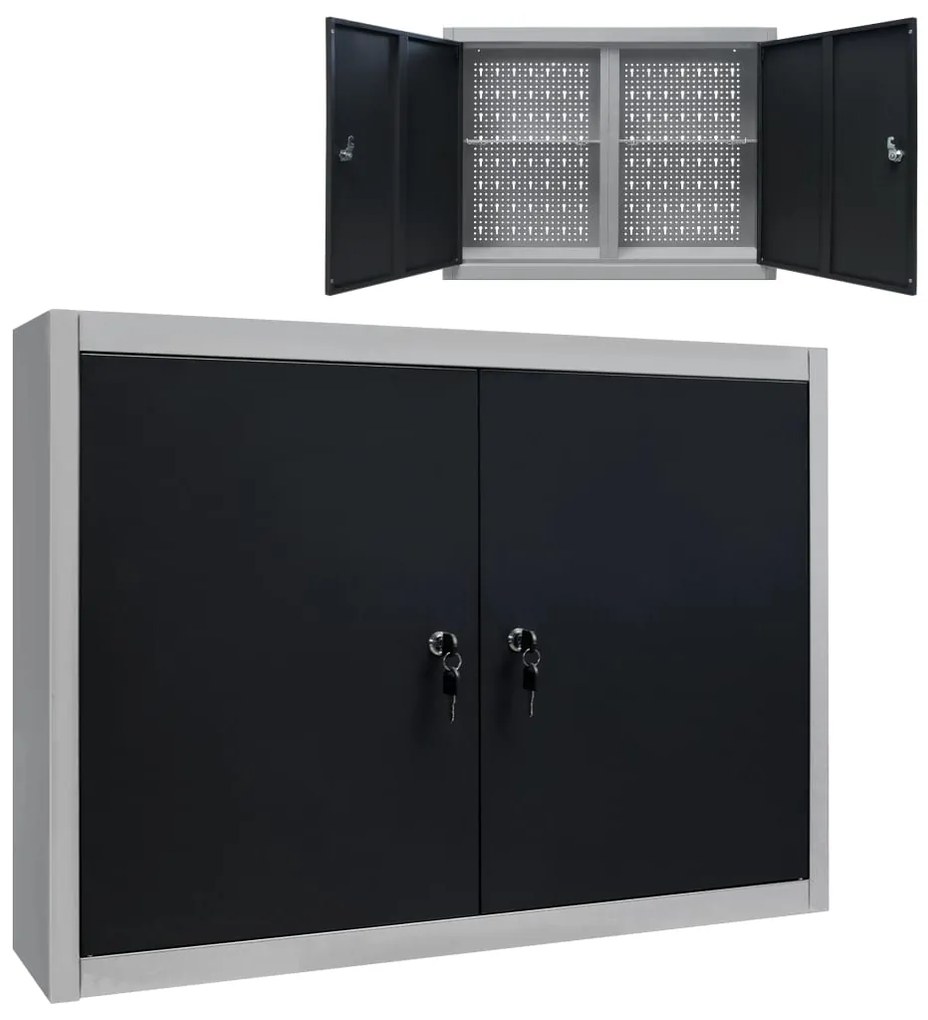 145365 vidaXL Armário ferramentas parede industrial metal cinzento e preto