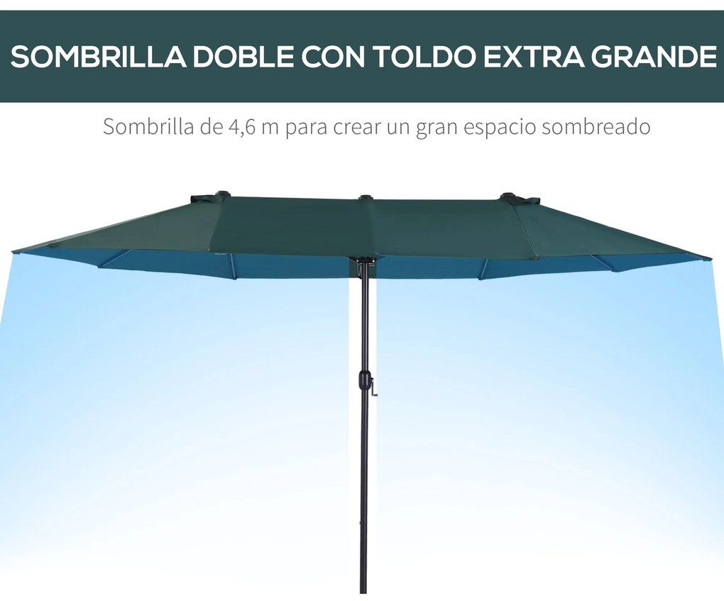 Chapéu de Sol Duplo 4,55x2,65x2,38 m Chapéu de Sol de Jardim com Maniv