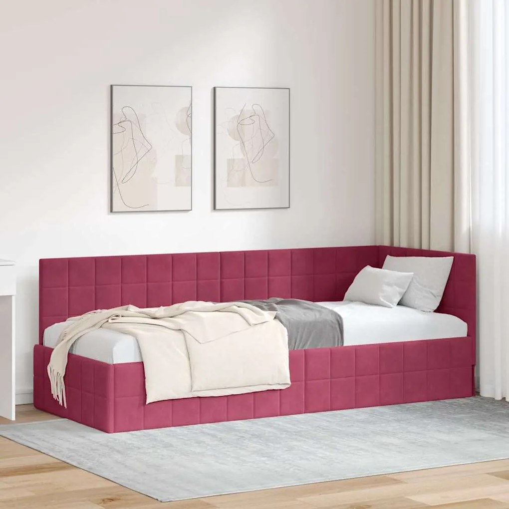 vidaXL Estrutura de Cama de Canto Vinho Vermelho 80 cm x 200 cm Veludo