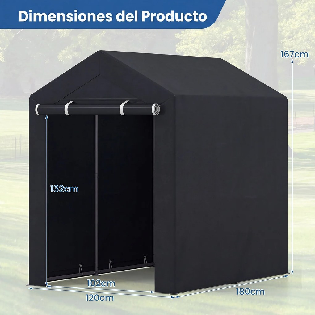 Abrigo de Jardim, 120 x 180 x 174 cm, Estrutura Galvanizada, Cinzento-escuro