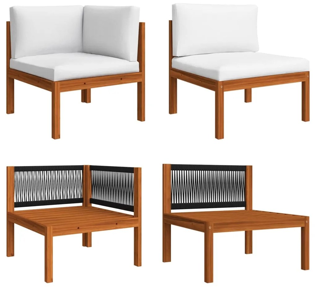 7 pcs conjunto lounge jardim c/ almofadões acácia maciça creme