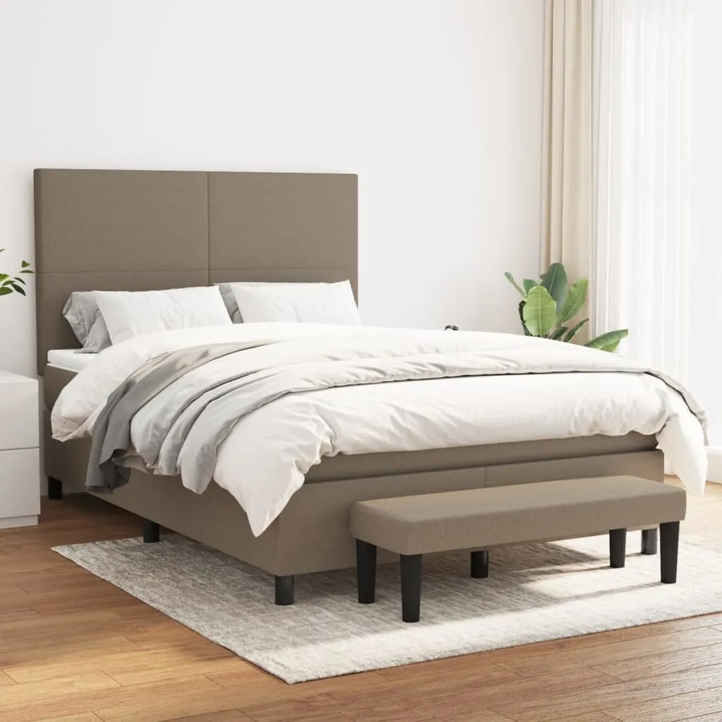 vidaXL Cama com molas/colchão 140x190 cm tecido castanho-acinzentado