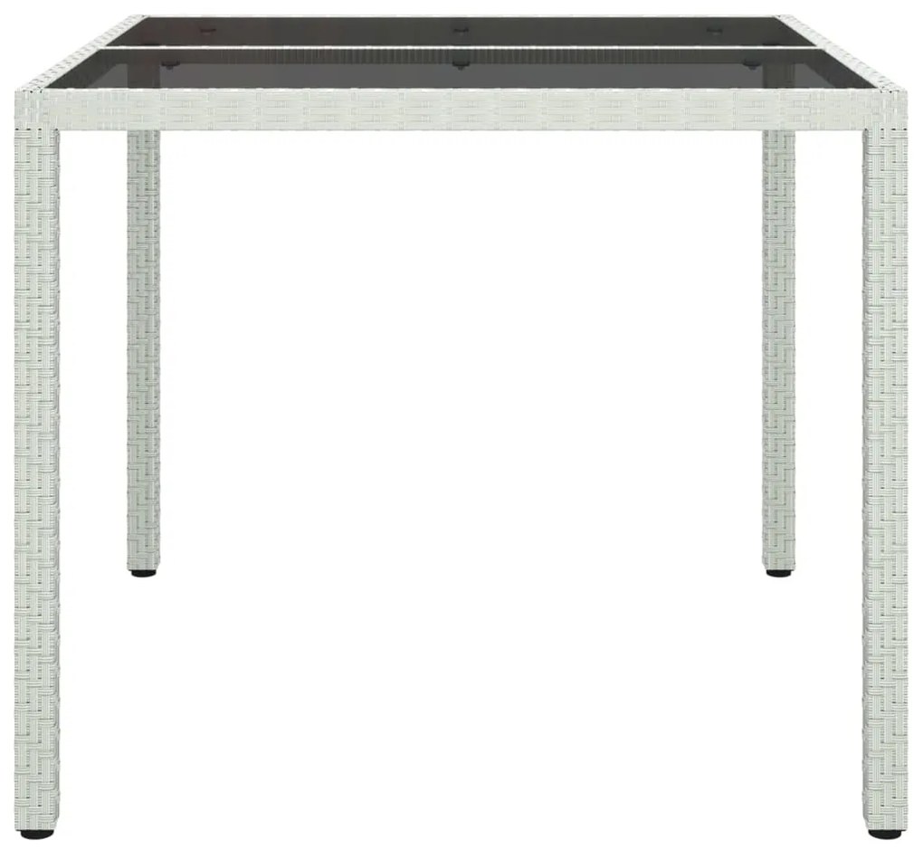 Mesa de jardim 90x90x75 cm vidro temperado e vime PE branco