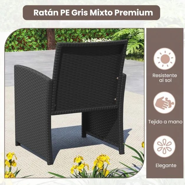 Conjunto de jardim em rattan com 4 peças: sofás de 2 lugares, mesa de vidro temperado e almofadas para exterior, varanda ou piscina, Preto+Azul escuro