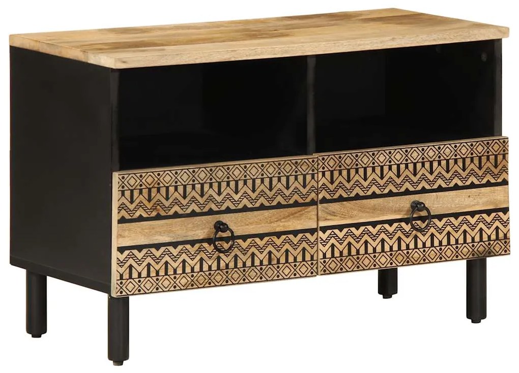 vidaXL Móvel de TV 70x33,5x46 cm madeira mangueira áspera maciça preto