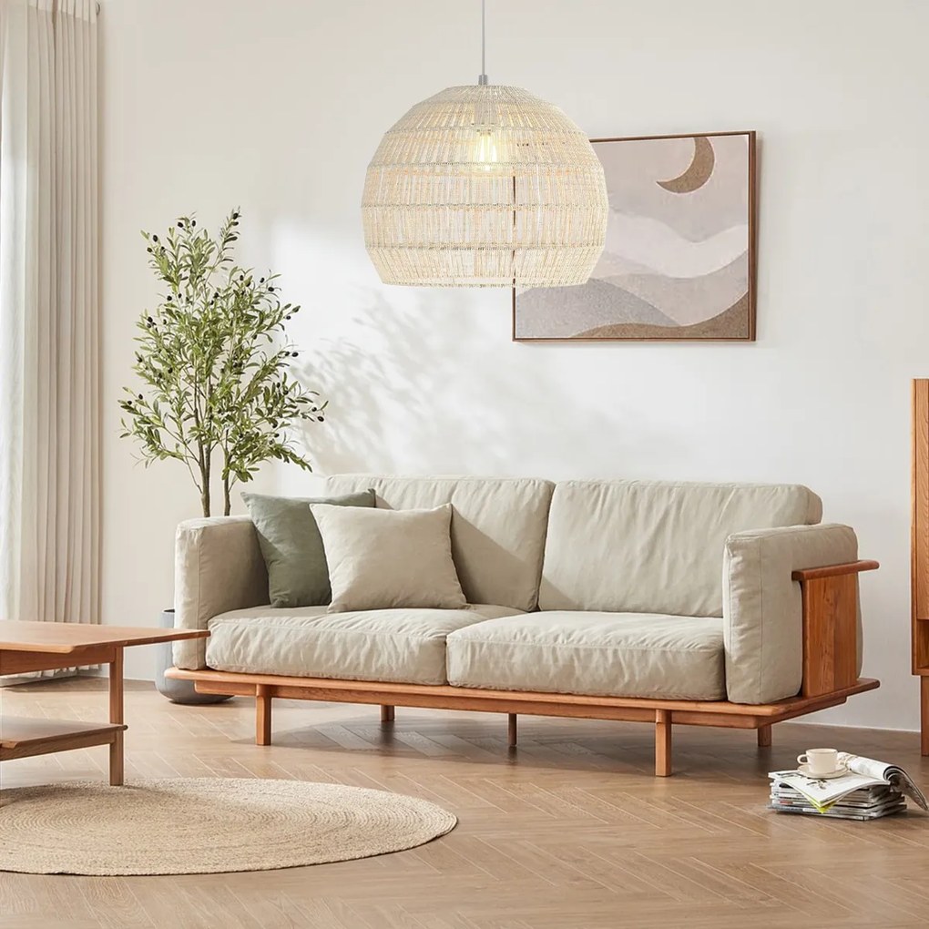 Candeeiro Teto esférico suspensa fácil de instalar, lâmpada incluída, para sala de jantar, sala de estar, quarto... 43 x 34 cm, bege