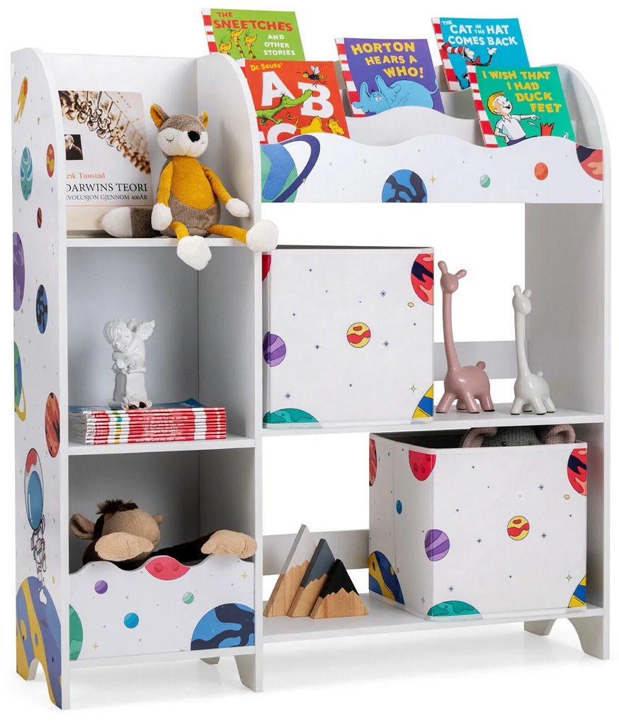 Organizador de armazenamento de brinquedos infantis com estante e armário de armazenamento - Azul-marinho