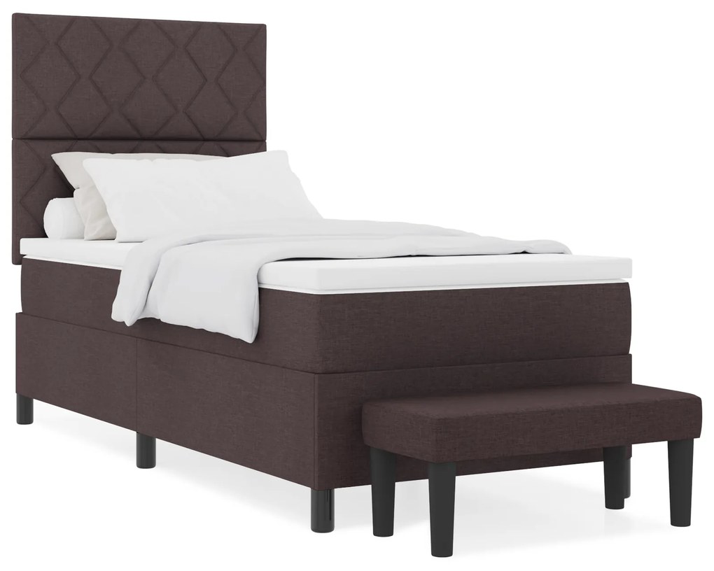 Cama Box com Colchão e Banco Castanho Escuro 90x200 cm
