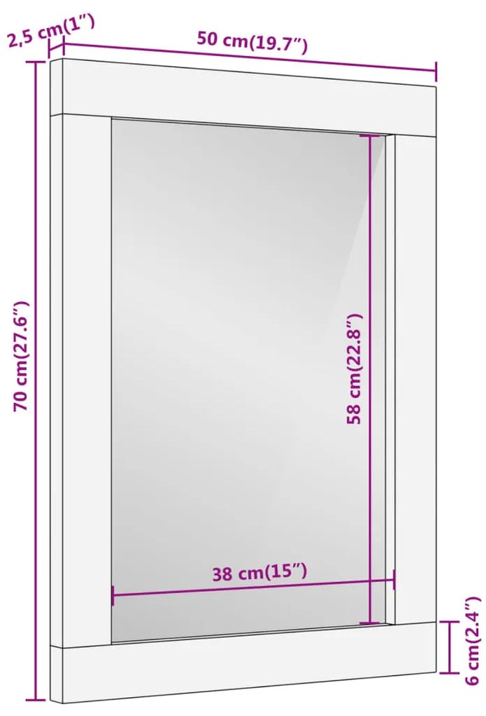 Espelho de casa de banho 50x70x2,5 cm mangueira maciça e vidro