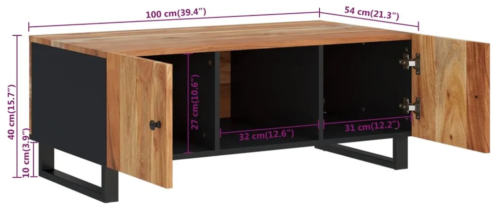 Mesa de centro madeira de acácia maciça/derivados de madeira