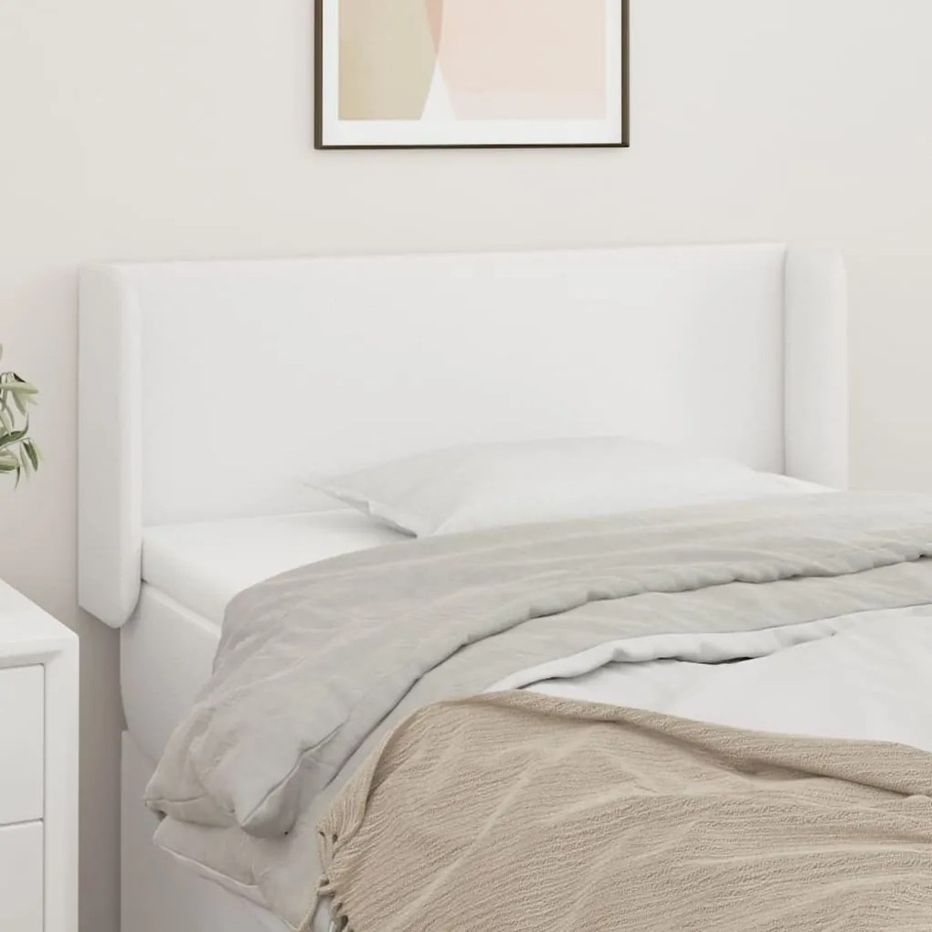 3118573 vidaXL Cabeceira cama c/ abas couro artificial 103x16x78/88 cm branco