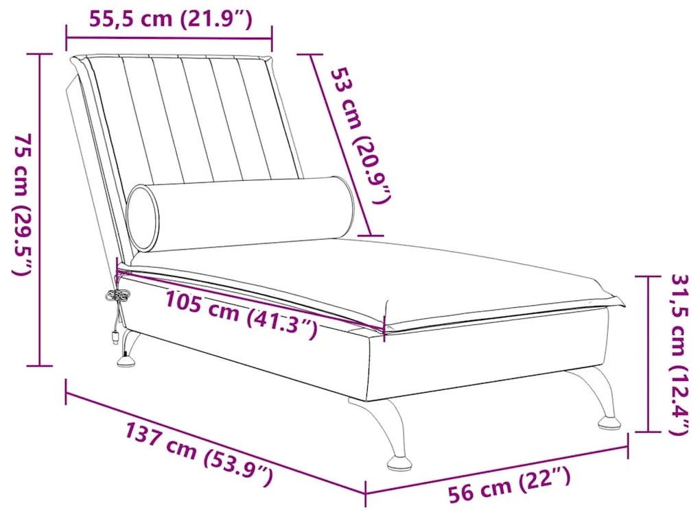 Chaise lounge de massagem com rolo veludo preto