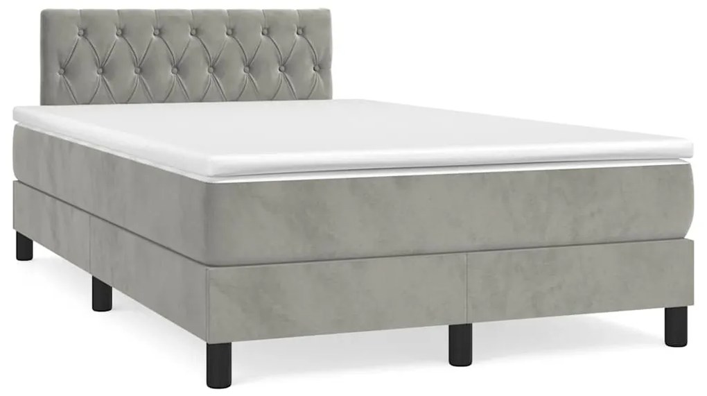 Cama box spring colchão LED 120x190 cm couro artif. cinza-claro