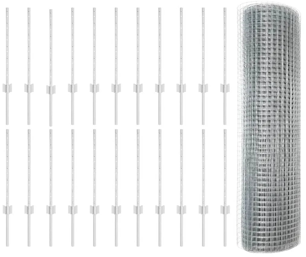 Cerca de Fio Soldado com 22 Postes U Prata 0.6x50 m Aço