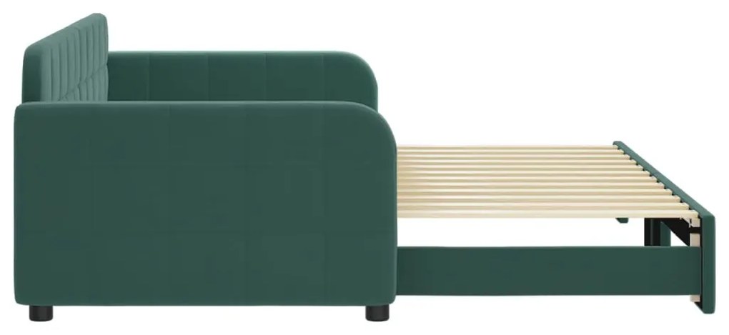 Sofá-cama com gavetão 90x200 cm veludo verde-escuro
