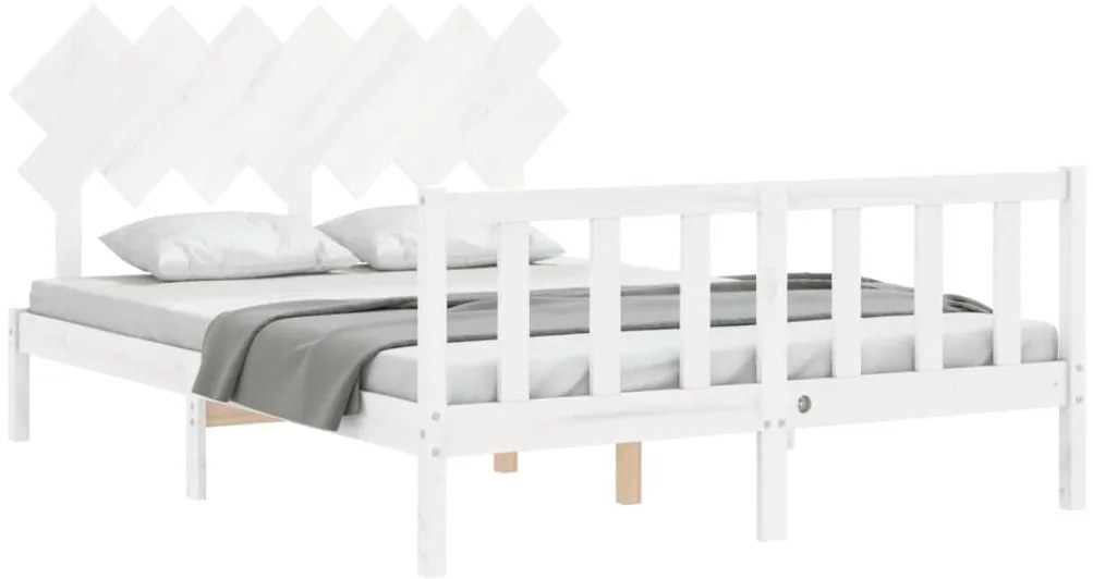Estrutura de cama King Size com cabeceira madeira maciça branco